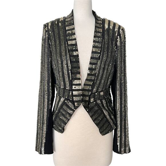 J. Mendel 2015 FW Sequin Stripe Silk-Lined Blazer Jacket Black Size 8 - Picture 2 of 11